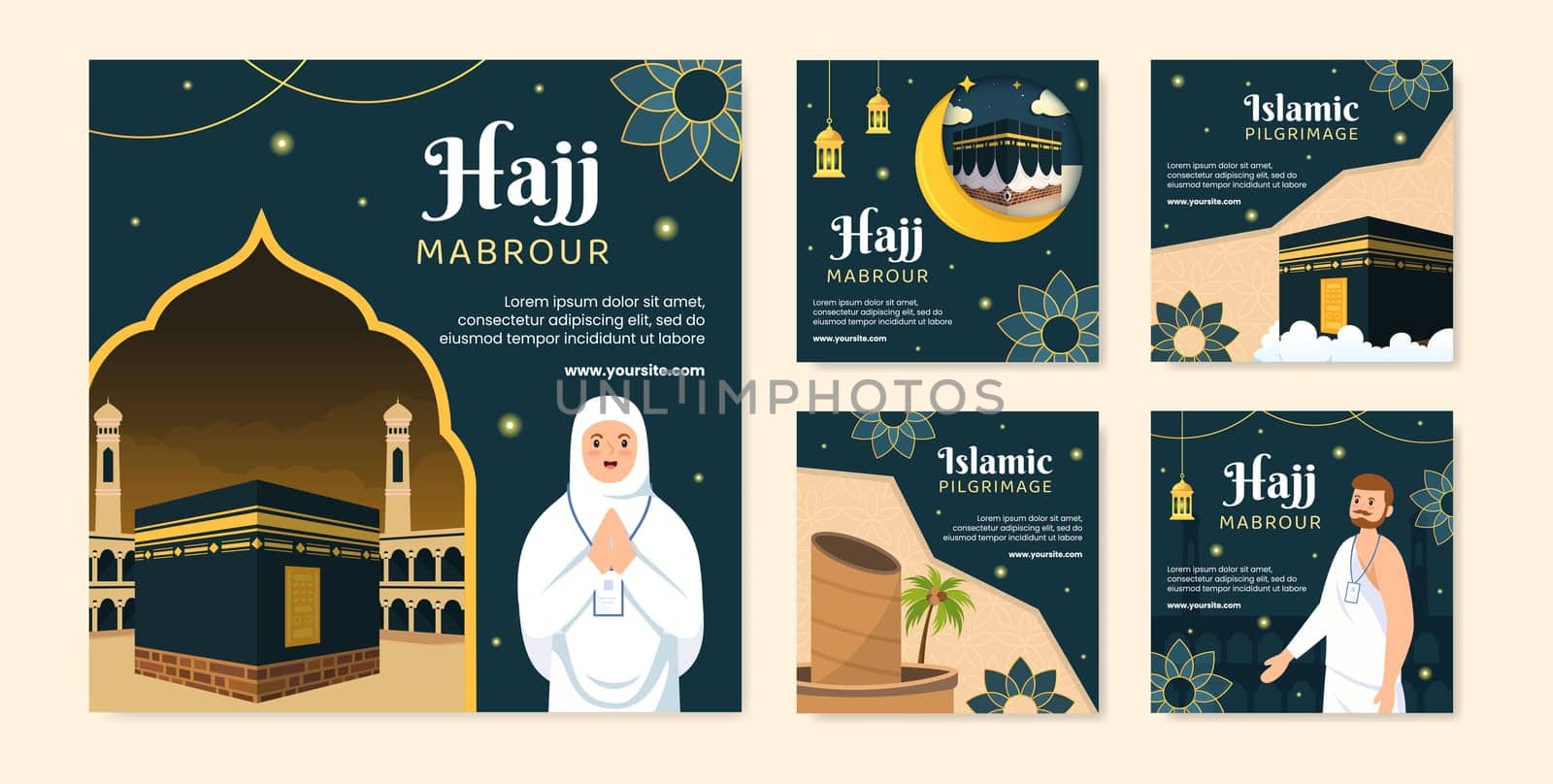 Hajj or Umrah Mabroor Post Template Social Media Flat Cartoon Background Illustration