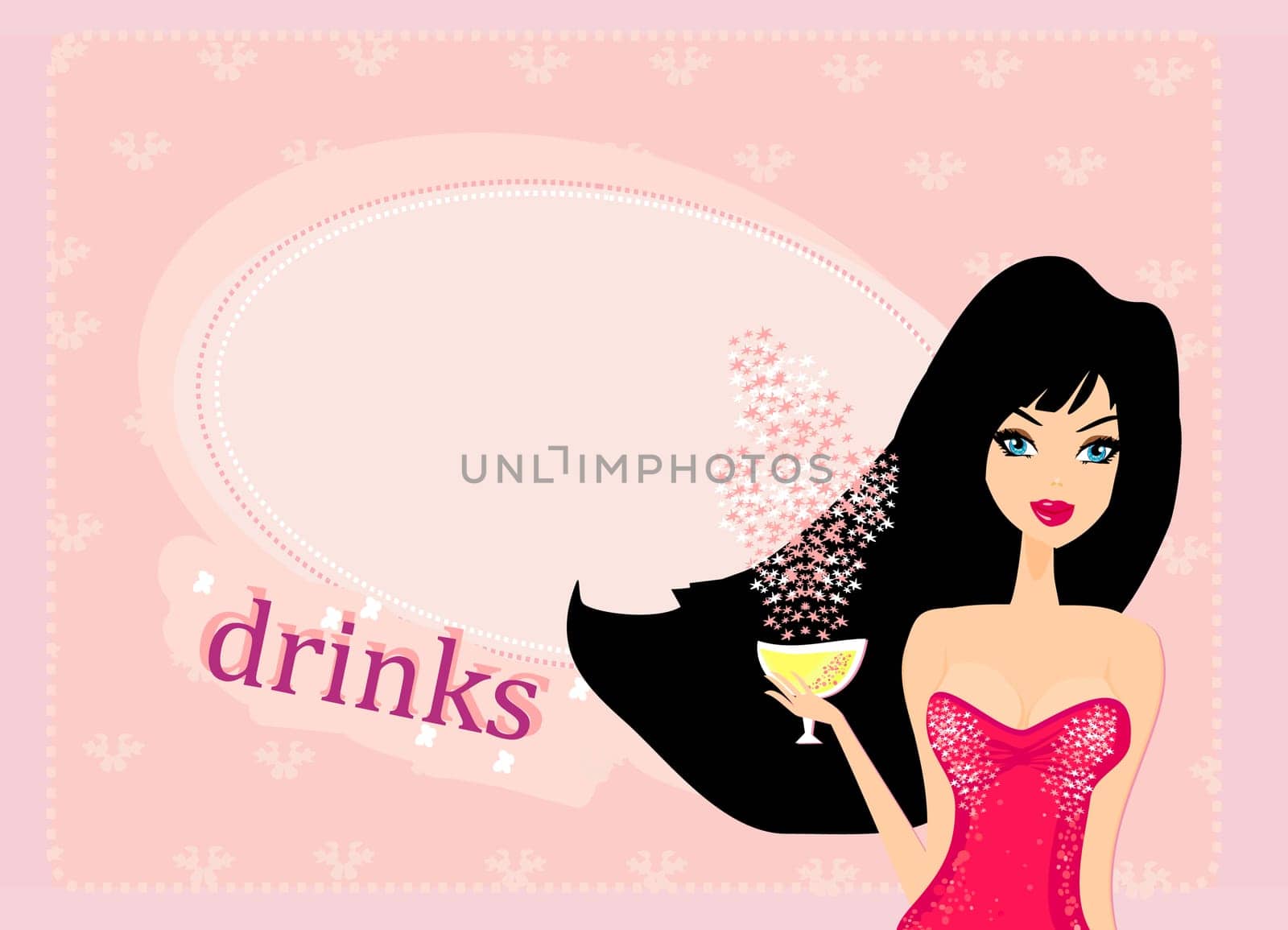 Beautiful disco girl with drink