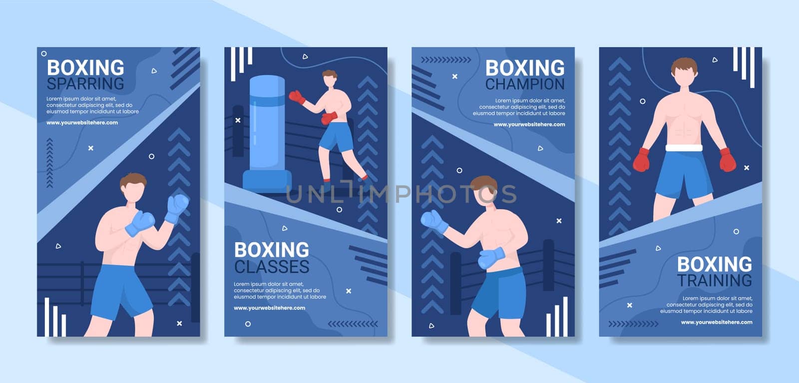 Professional Boxing Sport Social Media Stories Template Cartoon Background Vector Illustration