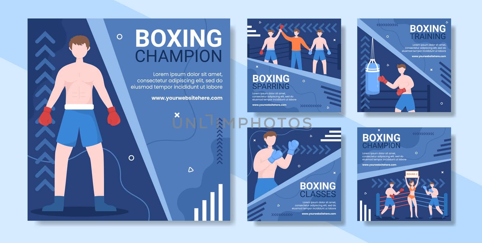 Professional Boxing Sport Social Media Post Template Cartoon Background Vector Illustration