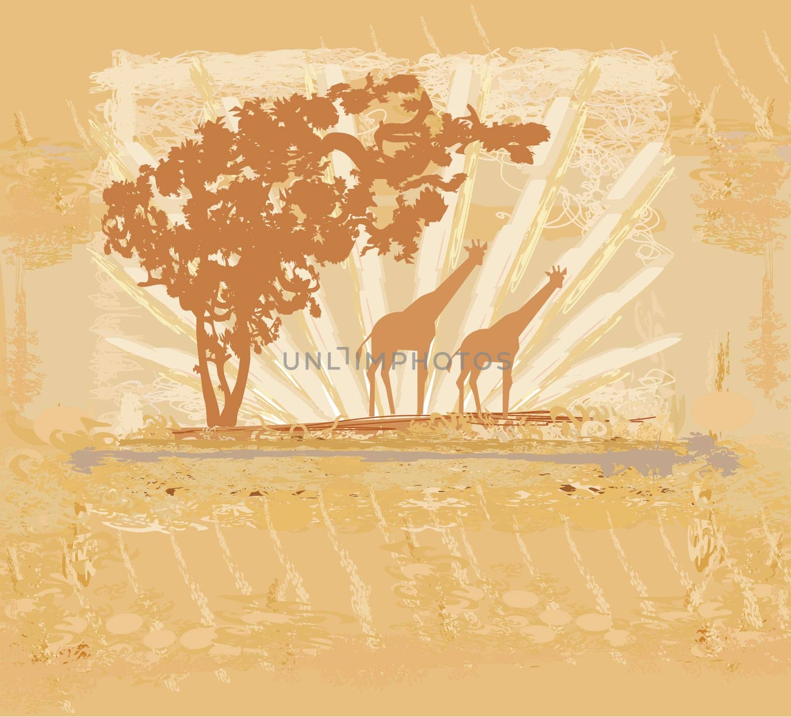 grunge background with African fauna and flora