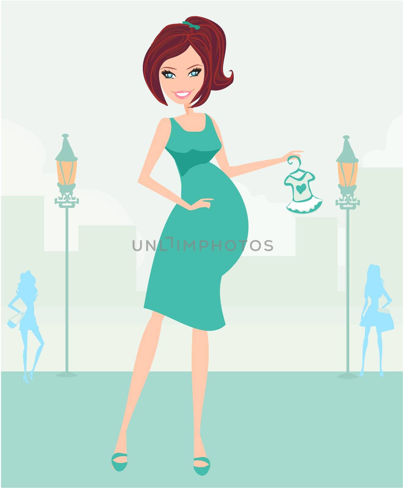 Beautiful pregnant woman on shopping for her new baby Vector