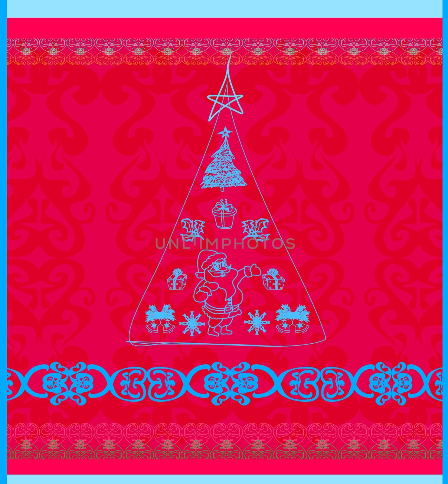 Christmas vector illustration with doodle christmas tree