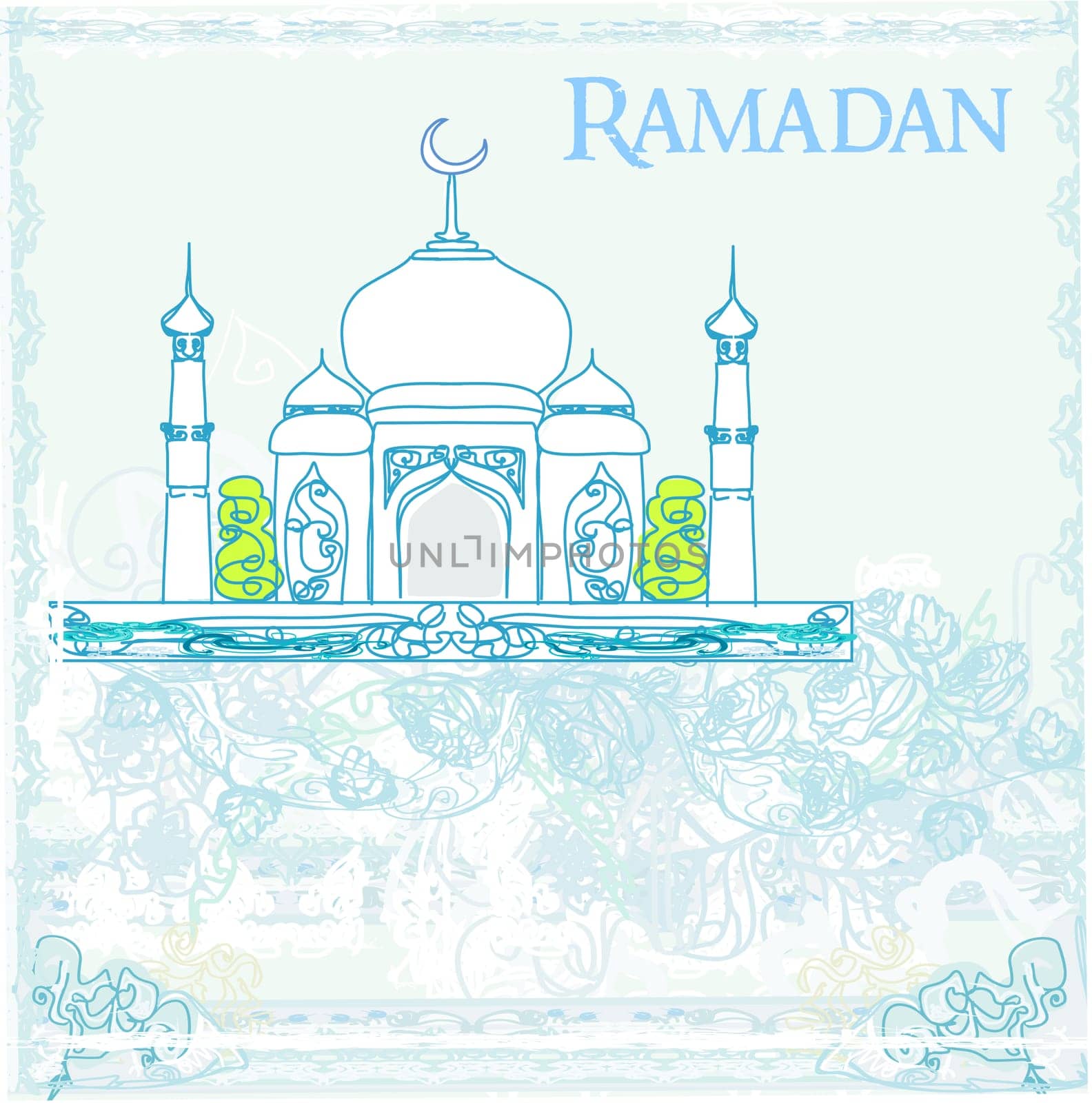 Ramadan background - mosque silhouette illustration card