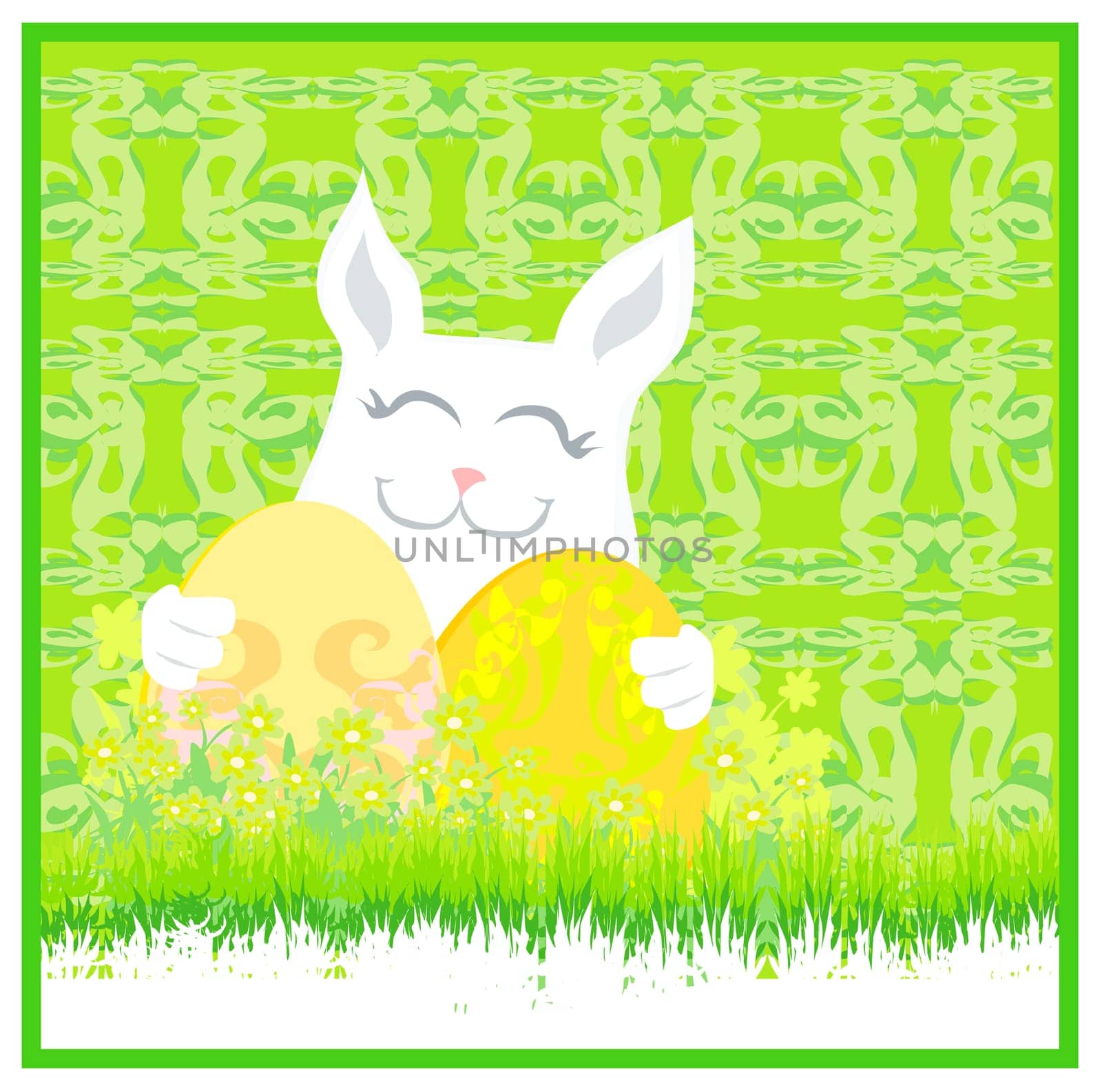 Illustration of happy Easter bunny carrying egg