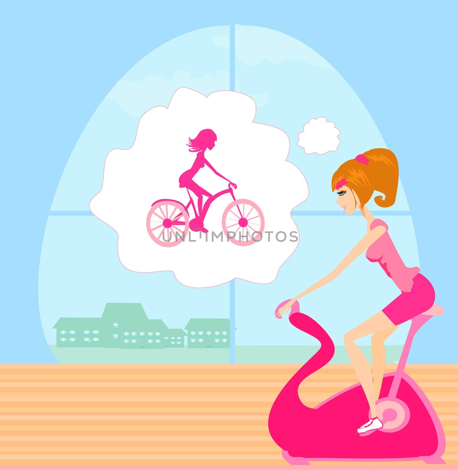 Girl on the exercise bikes