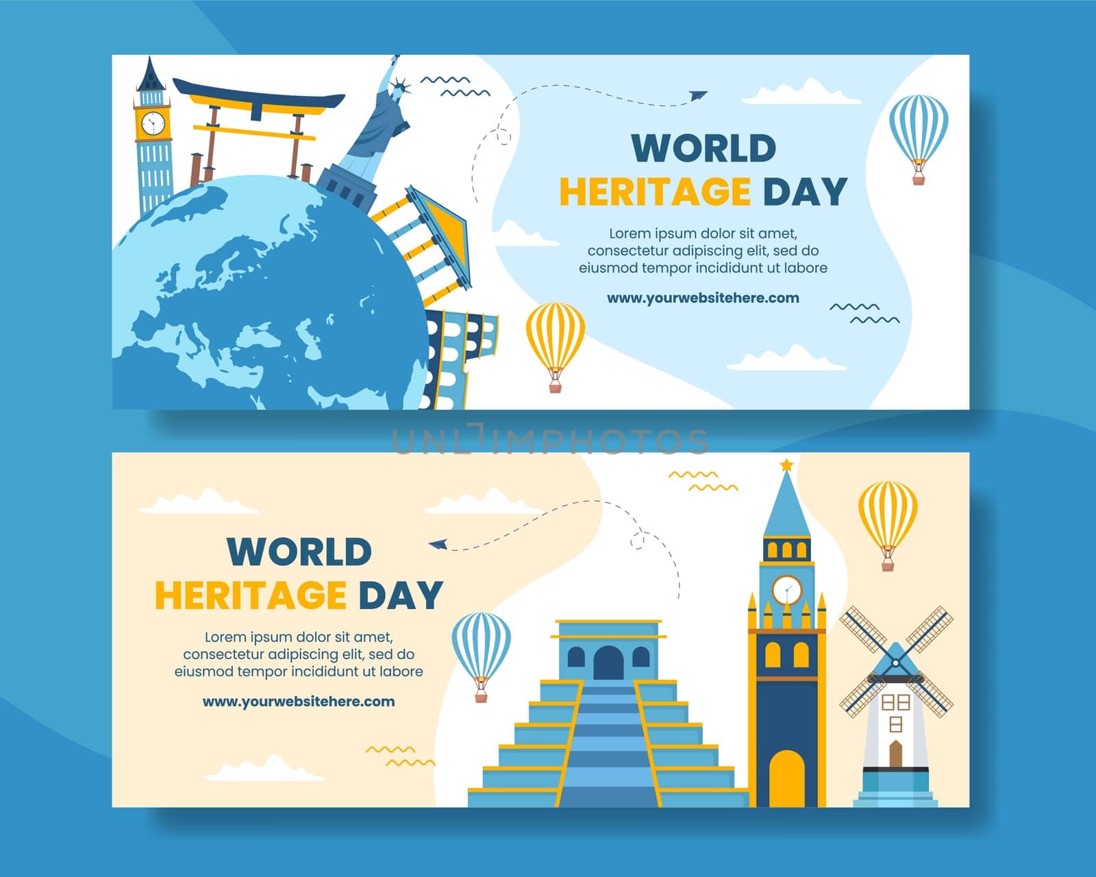 World Heritage Day Horizontal Banner Template Cartoon Background Vector Illustration