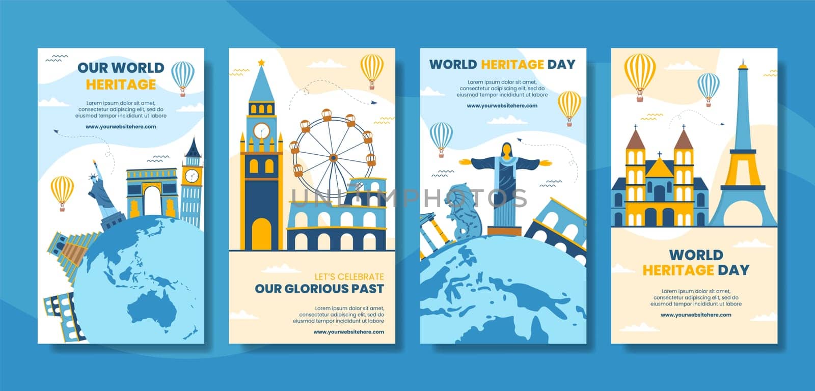 World Heritage Day Social Media Stories Template Cartoon Background Vector Illustration