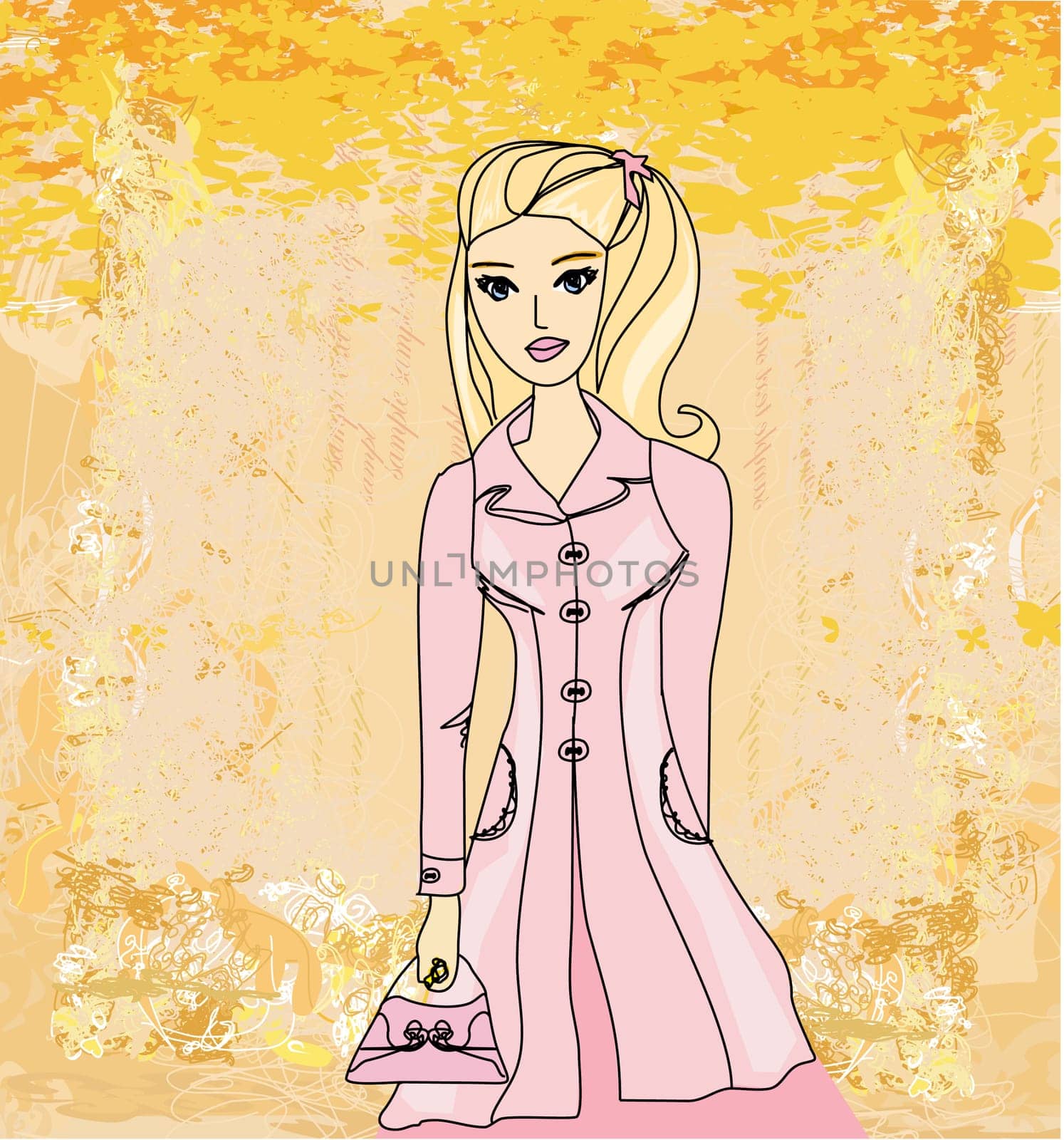 Autumnal fashion girl in a coat in sketch-style. Vector illustration.