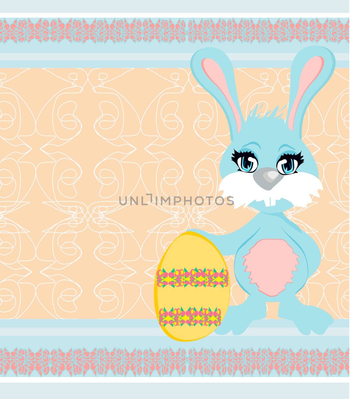 Illustration of happy Easter bunny carrying egg