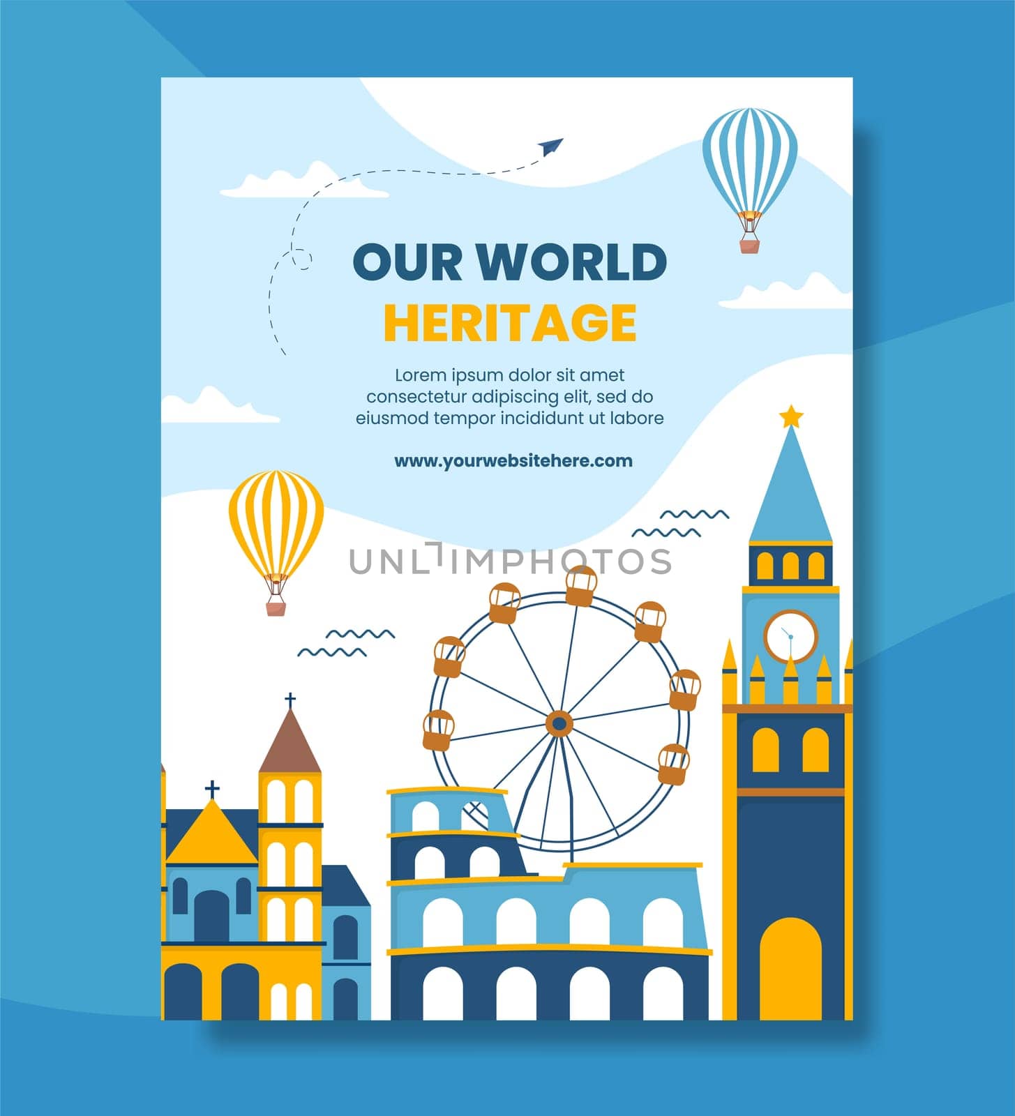 World Heritage Day Poster Template Cartoon Background Vector Illustration