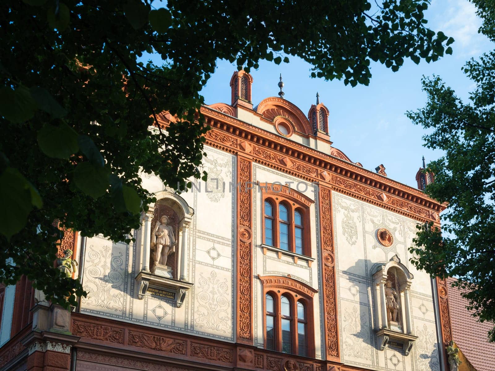 View to a historical building in Rostock, Germany.