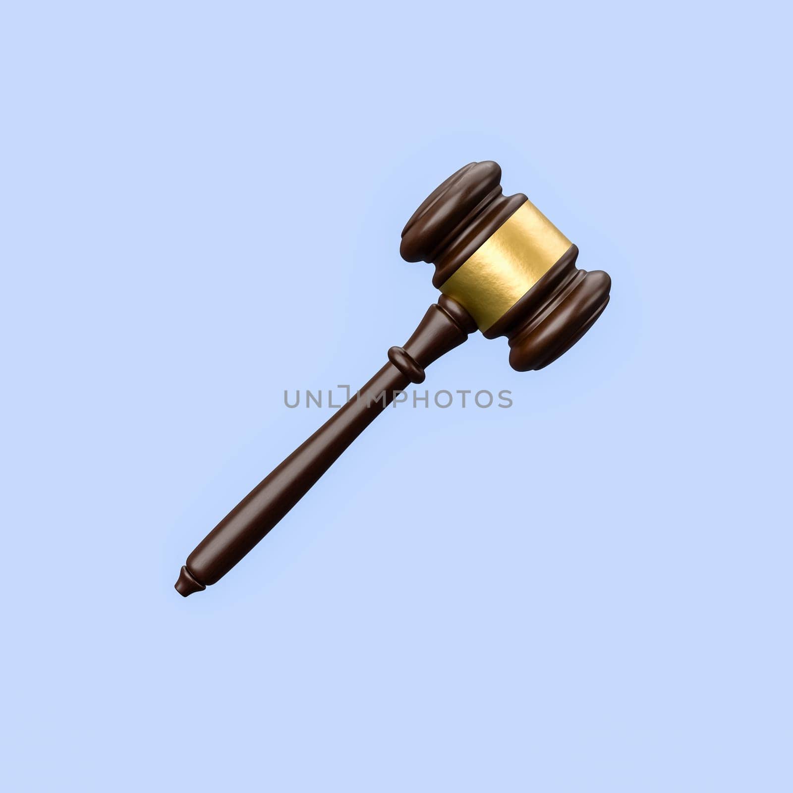 Judge's Gavel Isolated on Blue Background 3D Render Illustration, Justice Concept