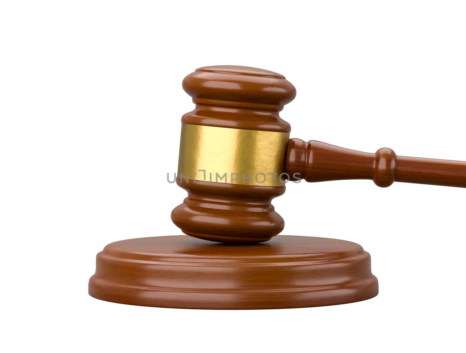 Judge's Gavel Isolated on White Background 3D Render Illustration, Judgment Concept