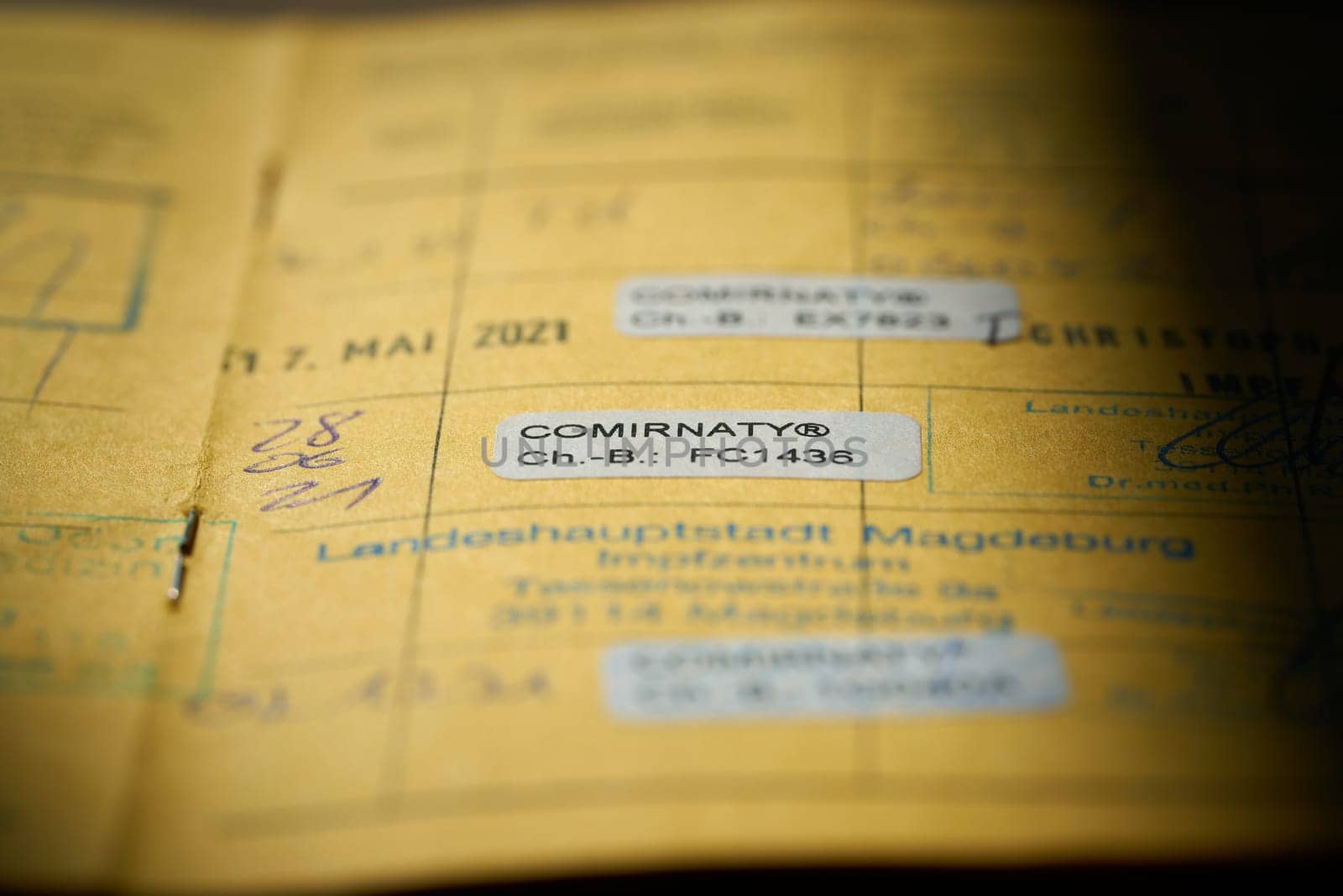 international vaccination card with proof of vaccinations with a Corona vaccine