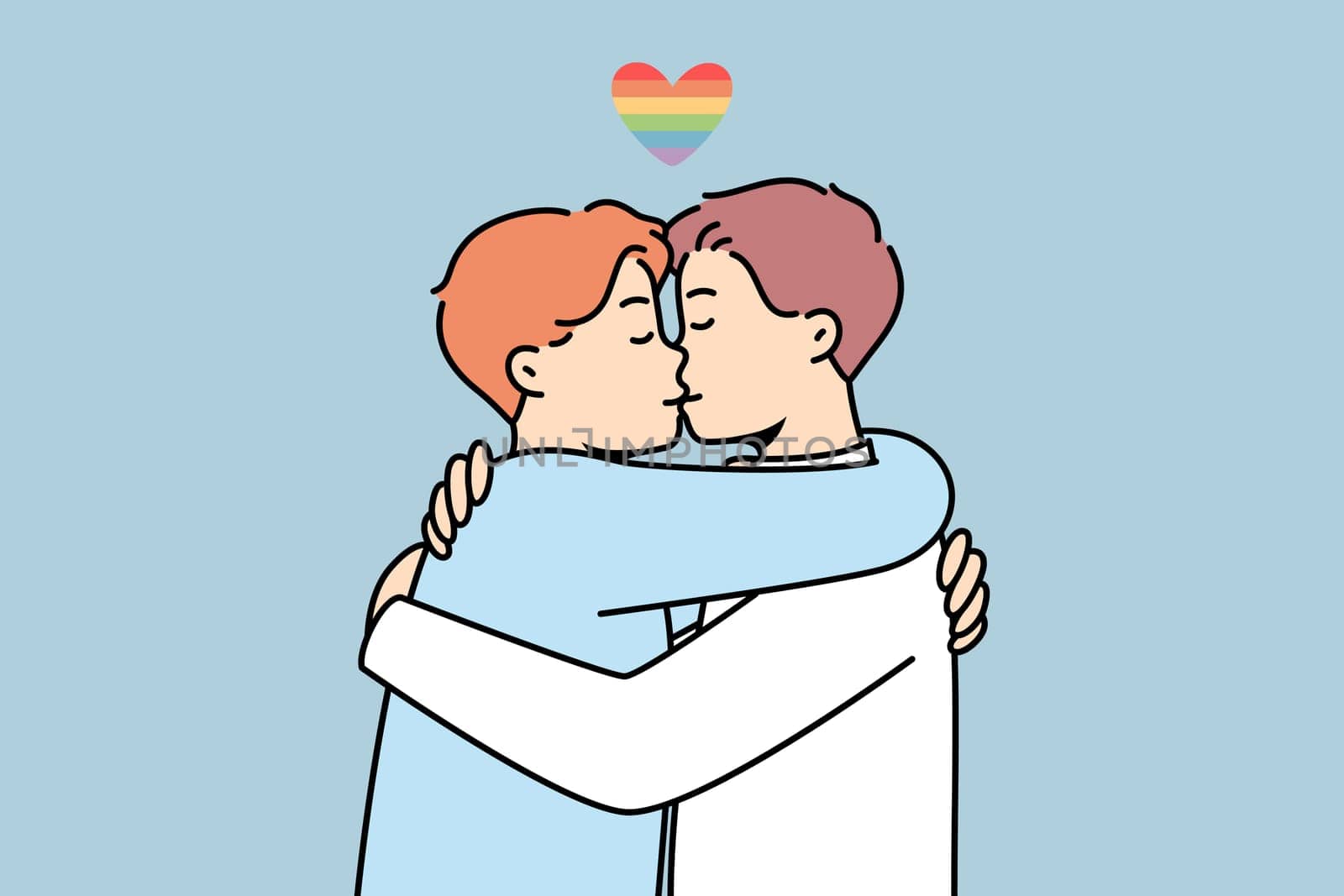Gay couple hugging and kissing