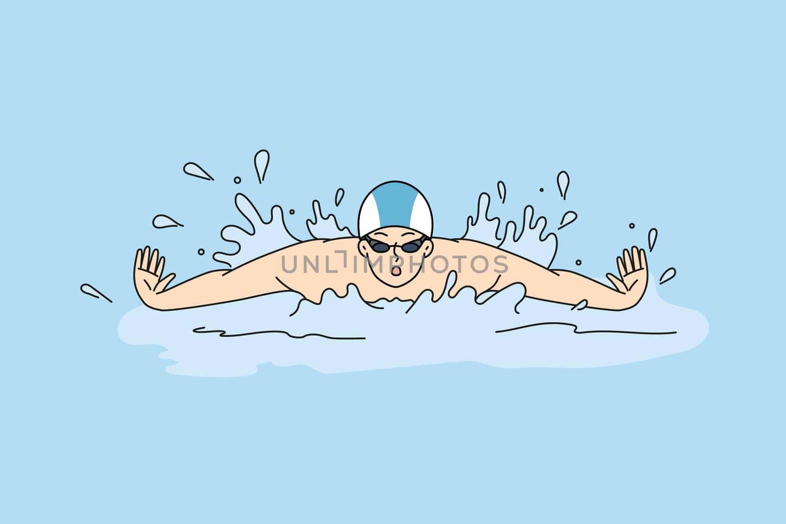 Athlete swimming in poll training for contest or competition. Sportsman swimmer in swimming pool. Sport and activity. Vector illustration.