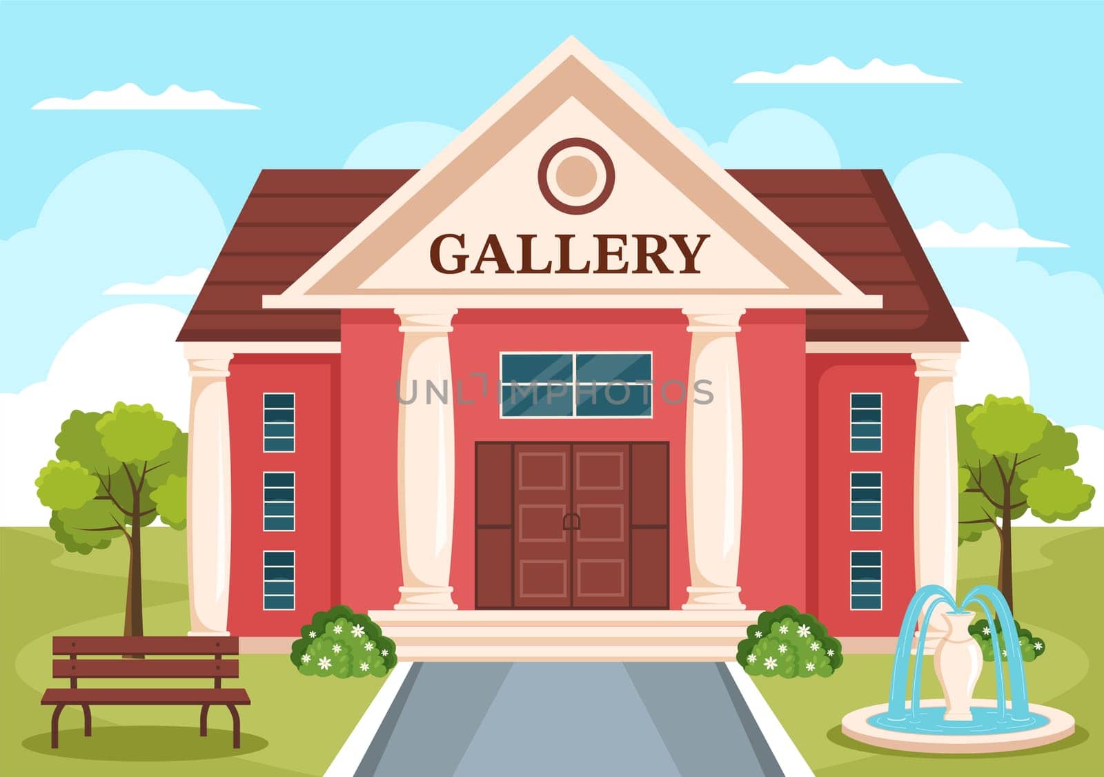 Art Gallery Museum Building Cartoon Illustration with Exhibition, Culture, Sculpture and Painting for Some People to See it in Flat Style Design