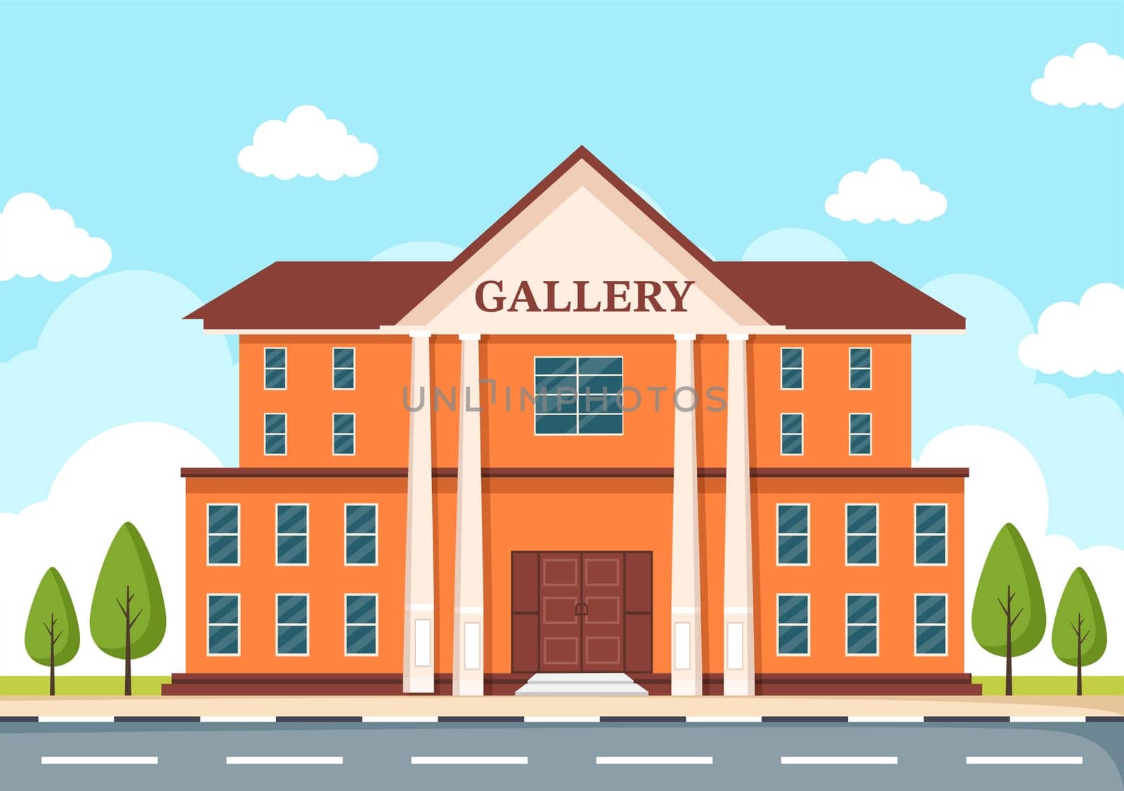 Art Gallery Museum Building Cartoon Illustration with Exhibition, Culture, Sculpture and Painting for Some People to See it in Flat Style Design