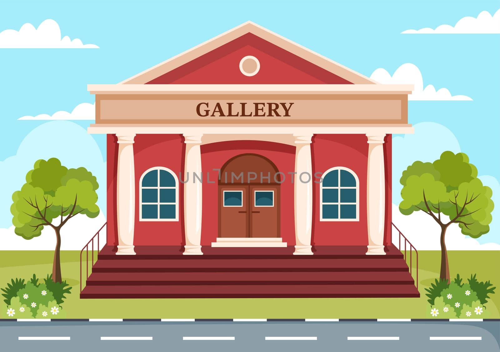 Art Gallery Museum Building Cartoon Illustration with Exhibition, Culture, Sculpture and Painting for Some People to See it in Flat Style Design