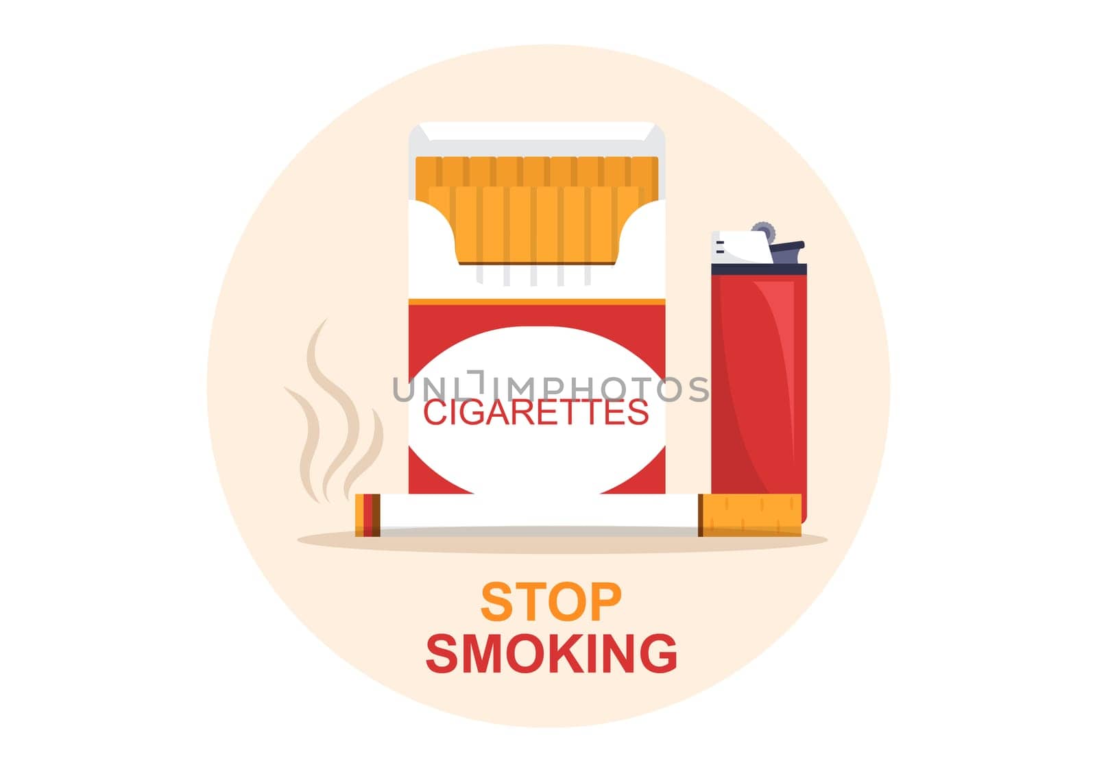 Stop Smoking or No Cigarettes for Fight Against Unhealthy Smoker Habit, Medical and as an Early Warning in Flat Cartoon Illustration