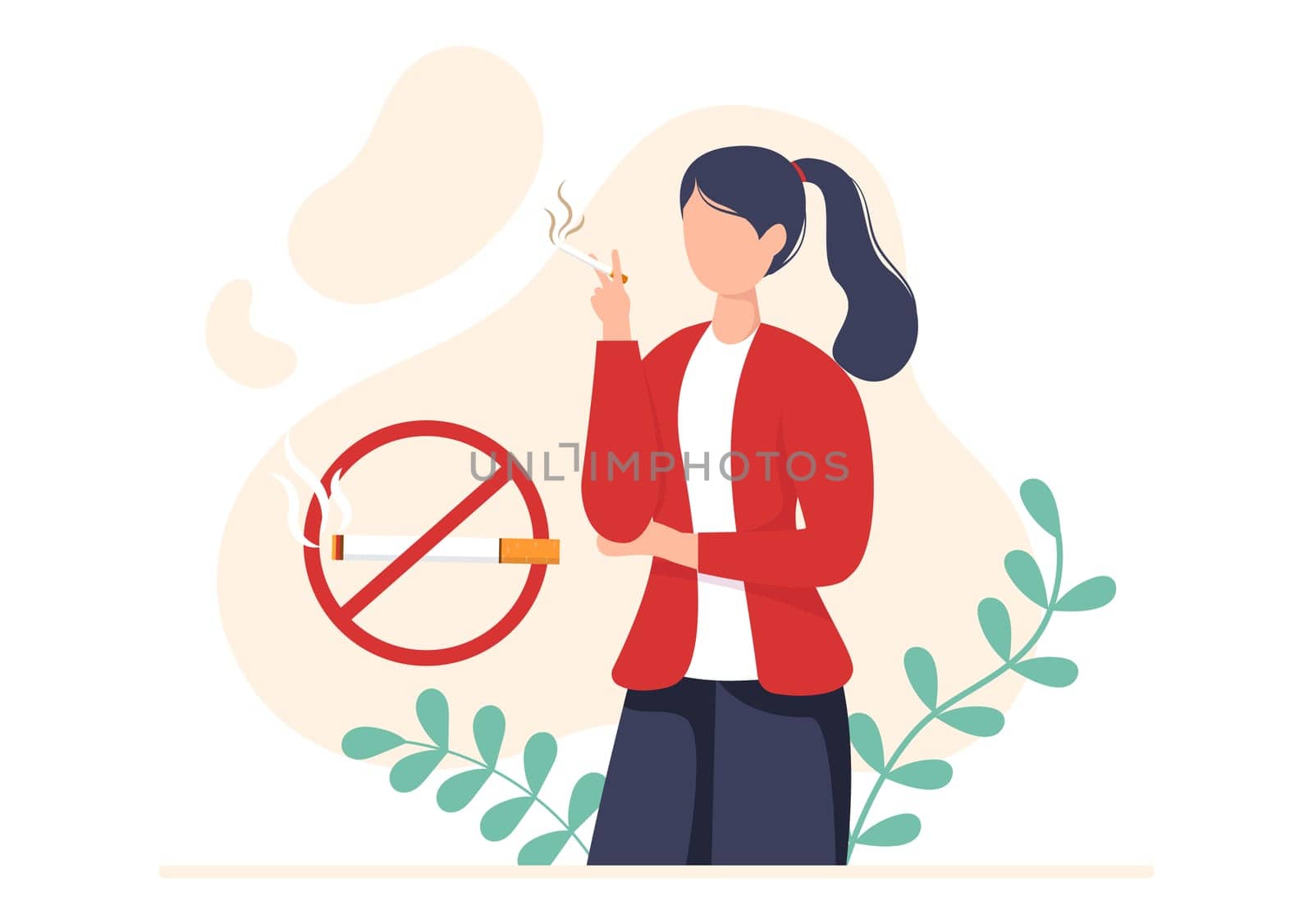 Stop Smoking or No Cigarettes for Fight Against Unhealthy Smoker Habit, Medical and as an Early Warning in Flat Cartoon Illustration