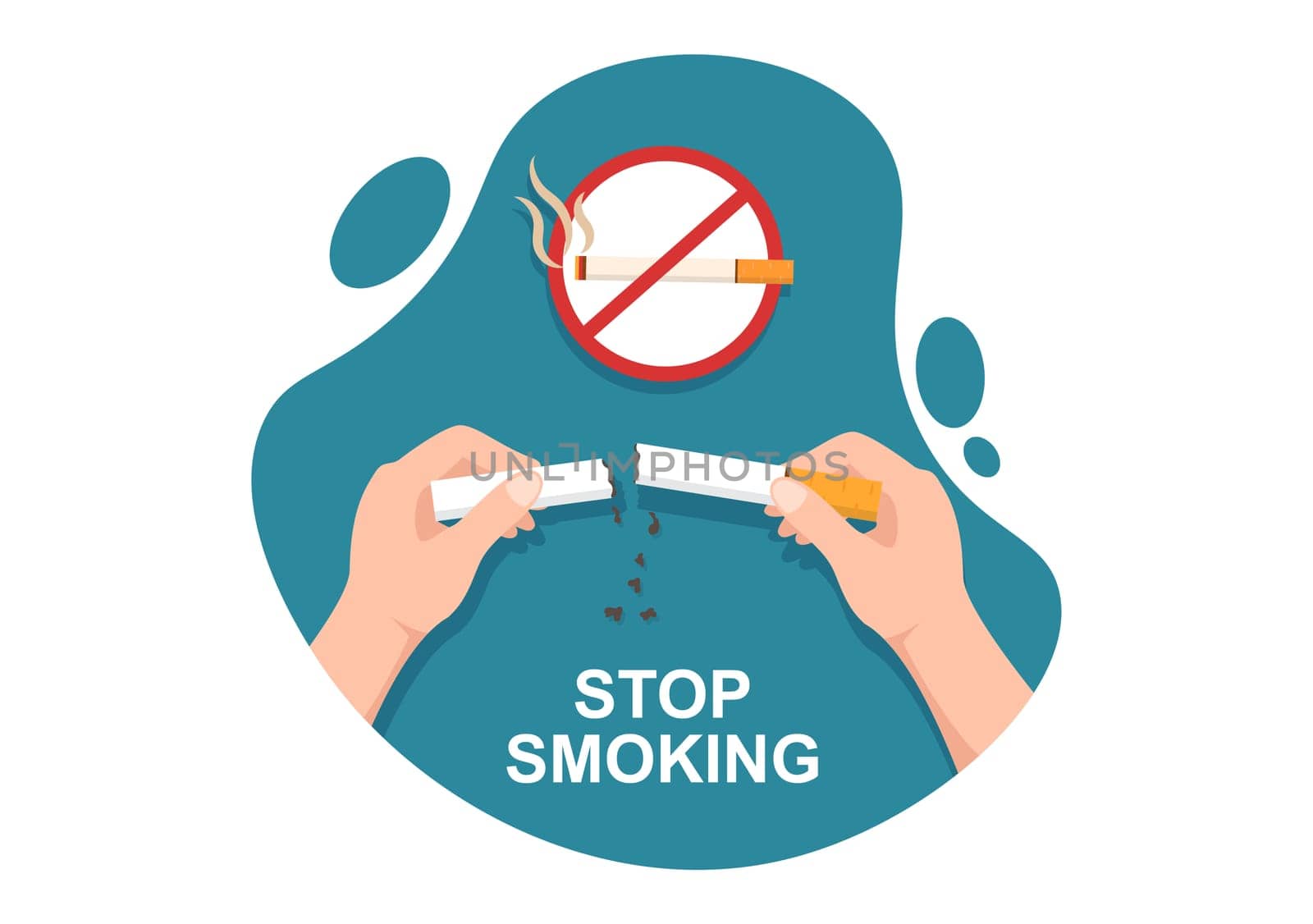 Stop Smoking or No Cigarettes for Fight Against Unhealthy Smoker Habit, Medical and as an Early Warning in Flat Cartoon Illustration