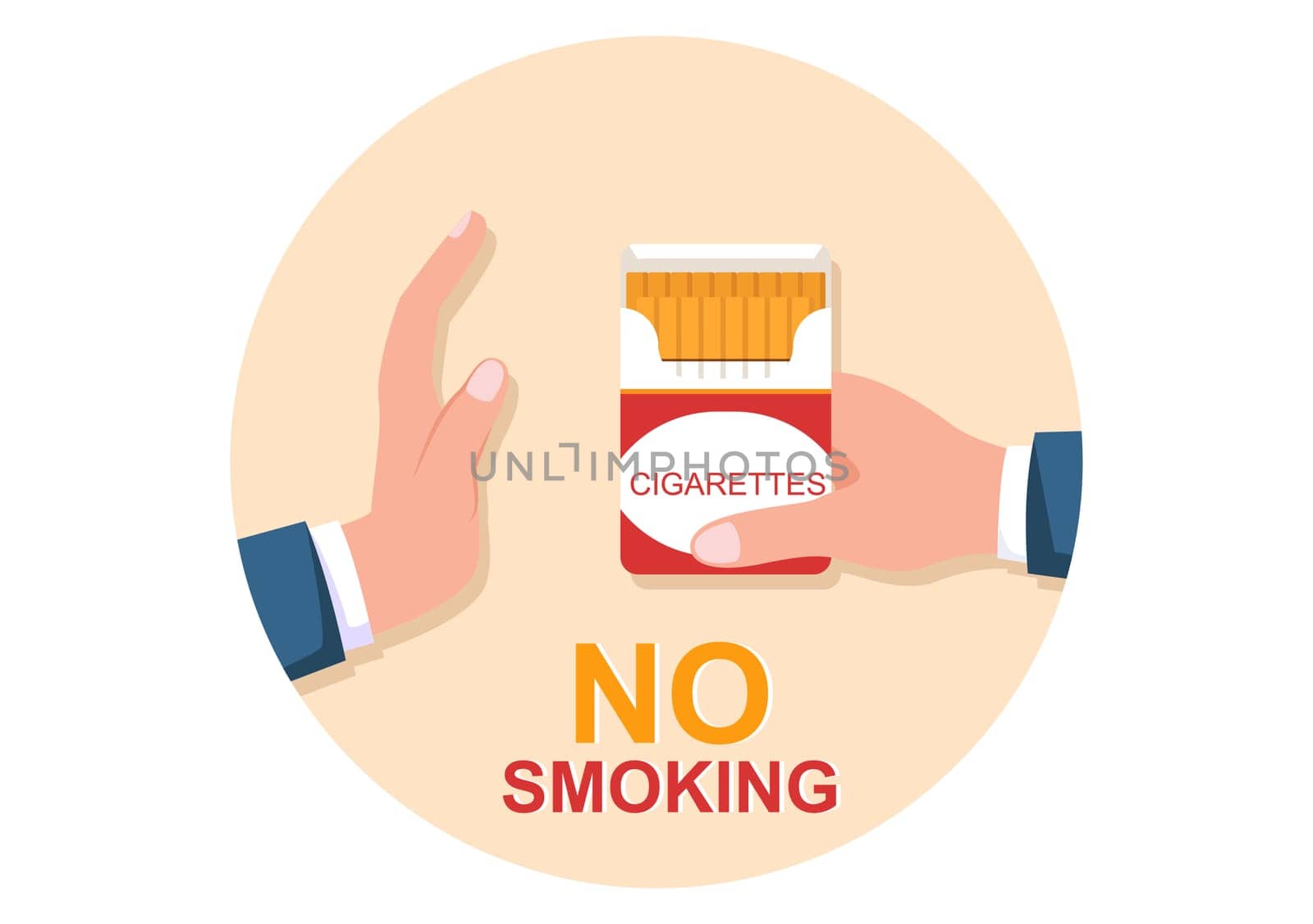 Stop Smoking or No Cigarettes for Fight Against Unhealthy Smoker Habit, Medical and as an Early Warning in Flat Cartoon Illustration