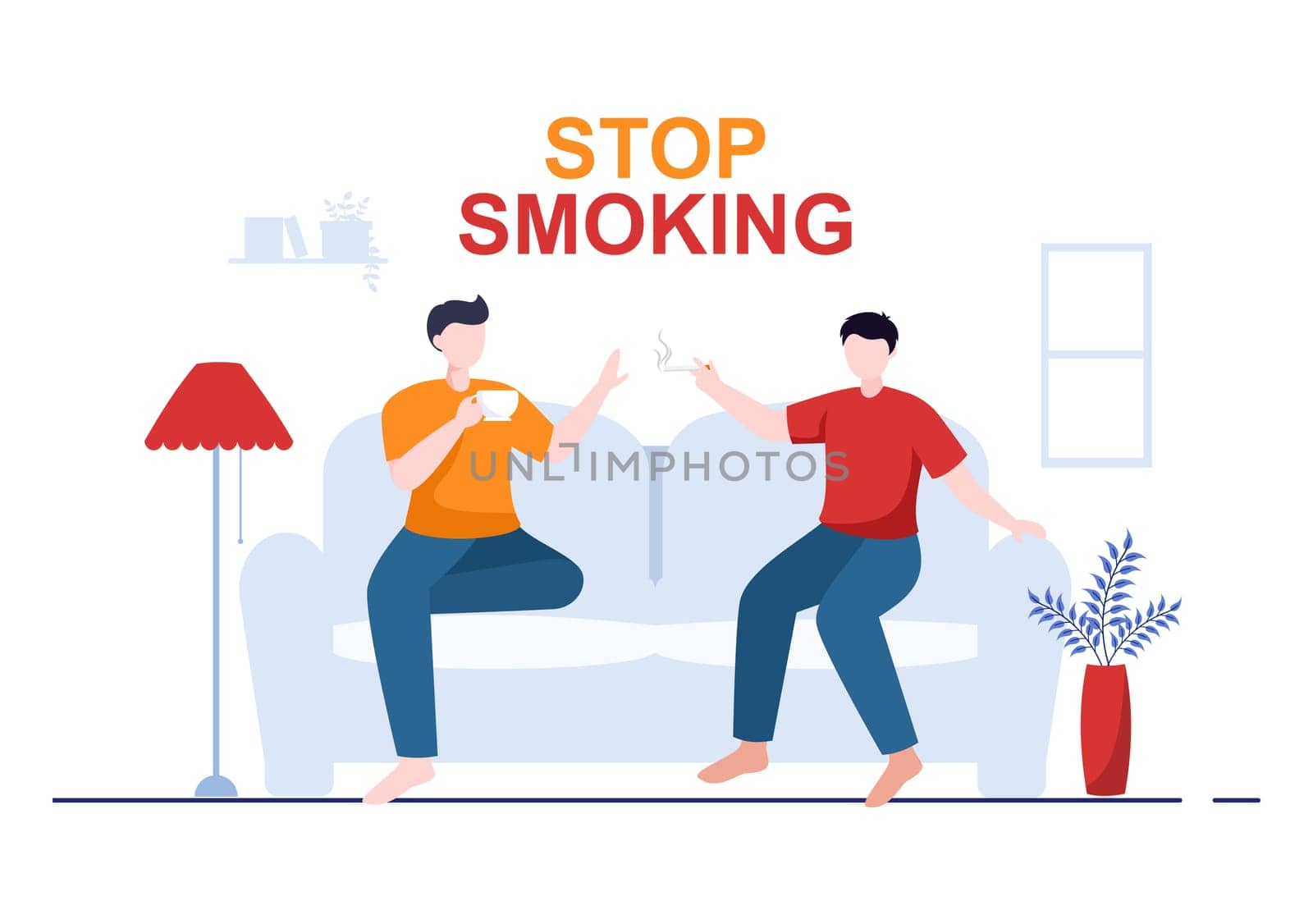 Stop Smoking or No Cigarettes for Fight Against Unhealthy Smoker Habit, Medical and as an Early Warning in Flat Cartoon Illustration