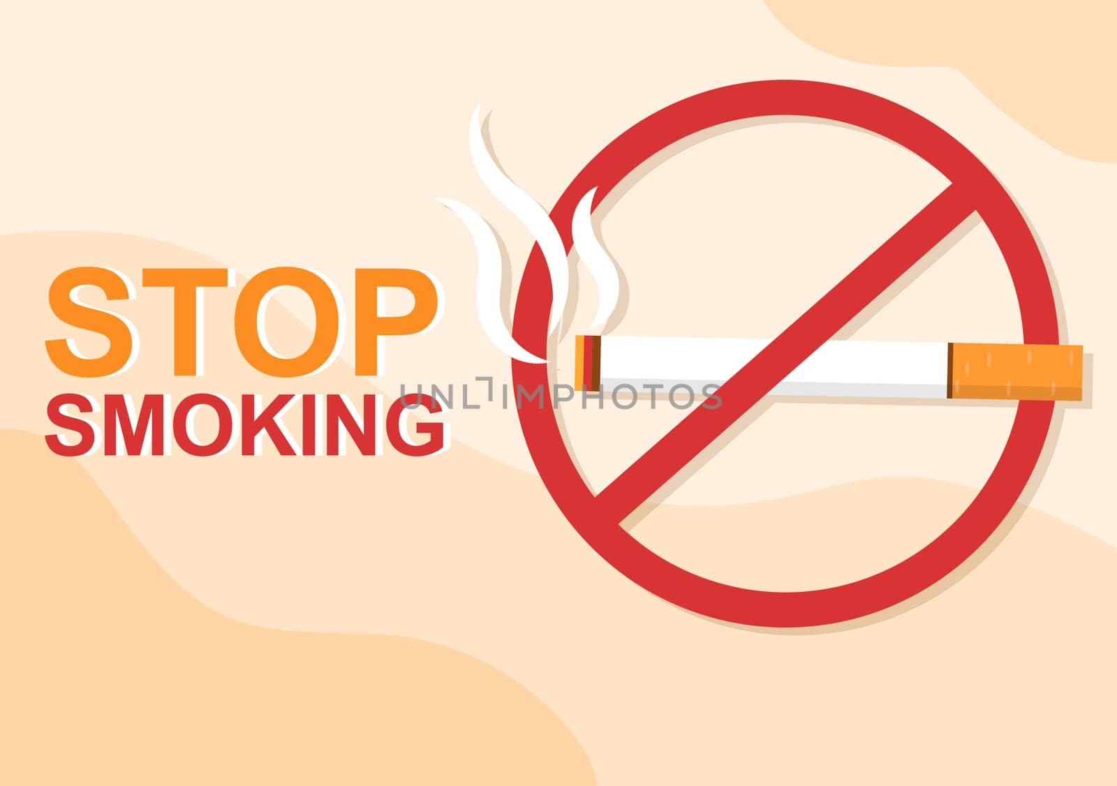 Stop Smoking or No Cigarettes for Fight Against Unhealthy Smoker Habit, Medical and as an Early Warning in Flat Cartoon Illustration