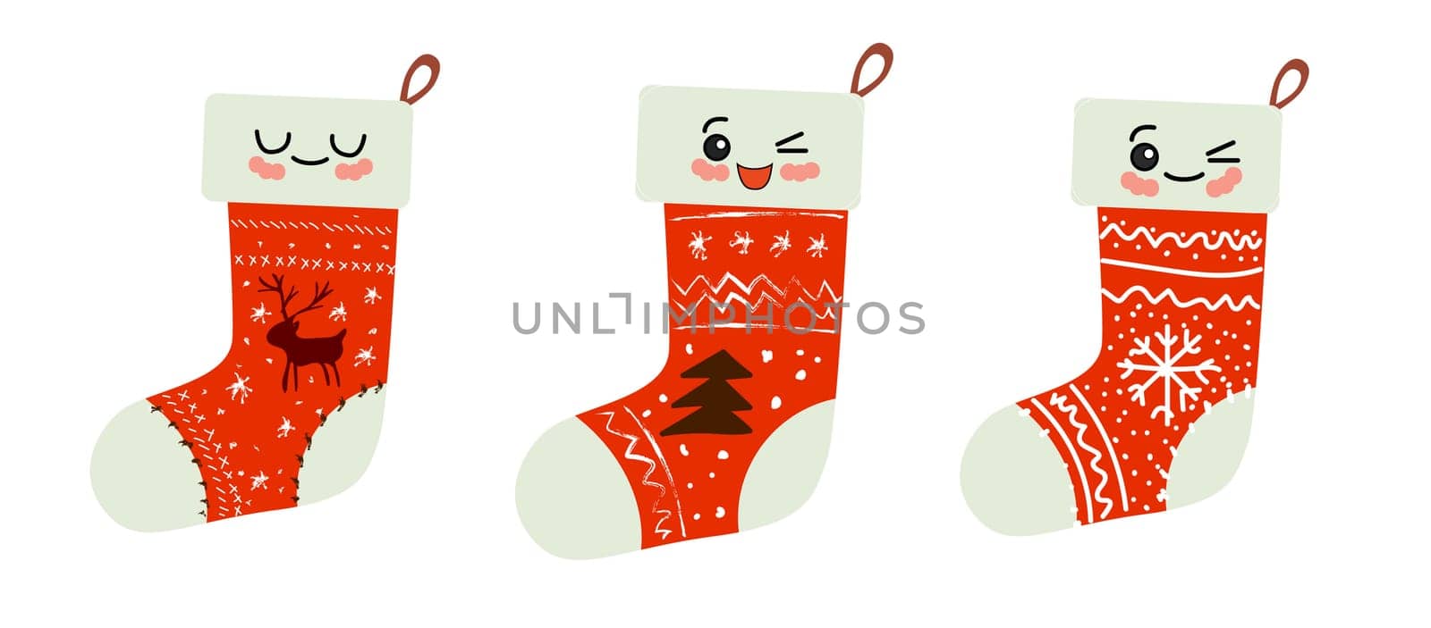 cute kawaii characters. Christmas sock for gifts.