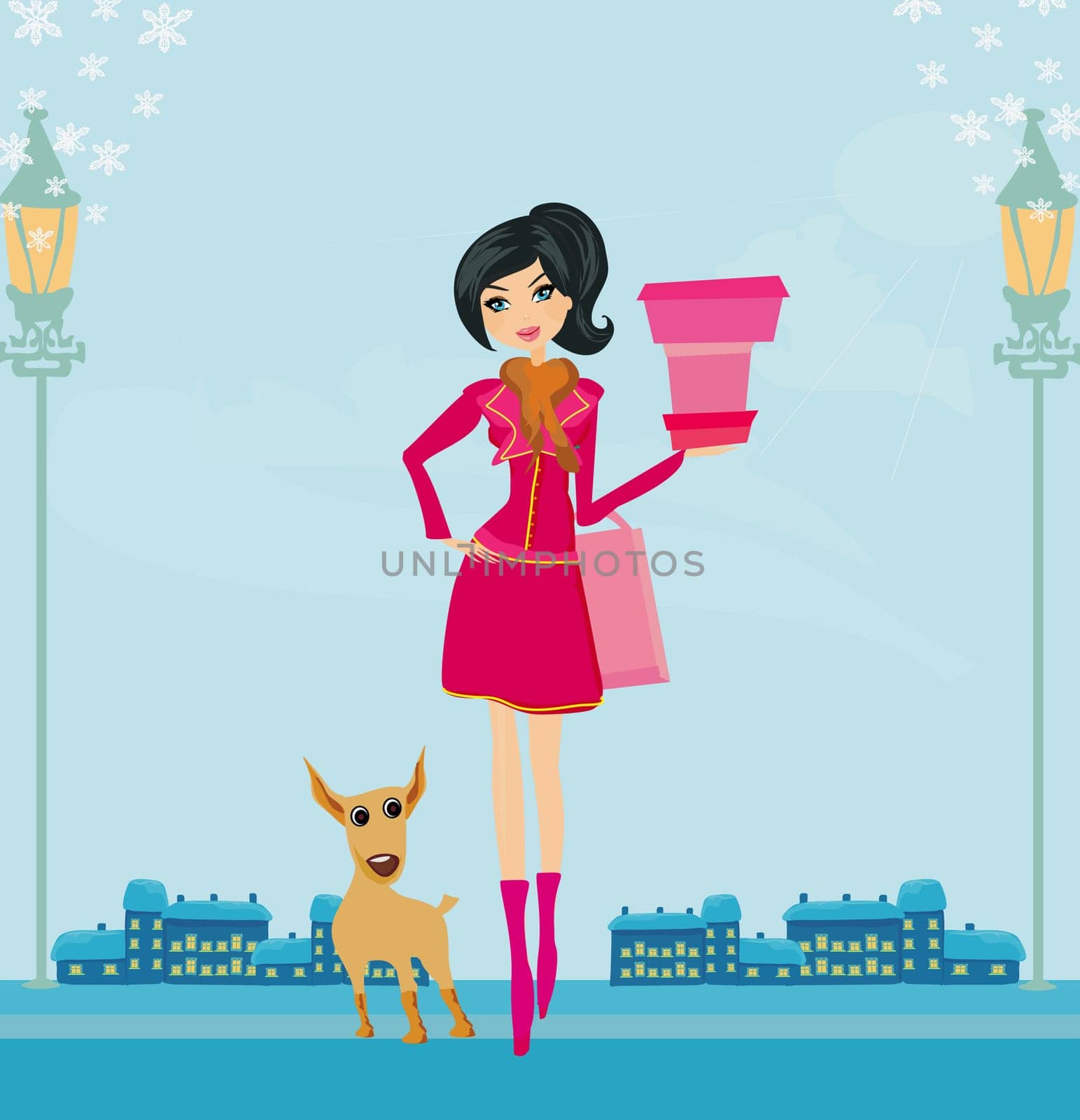 winter girl and her dog