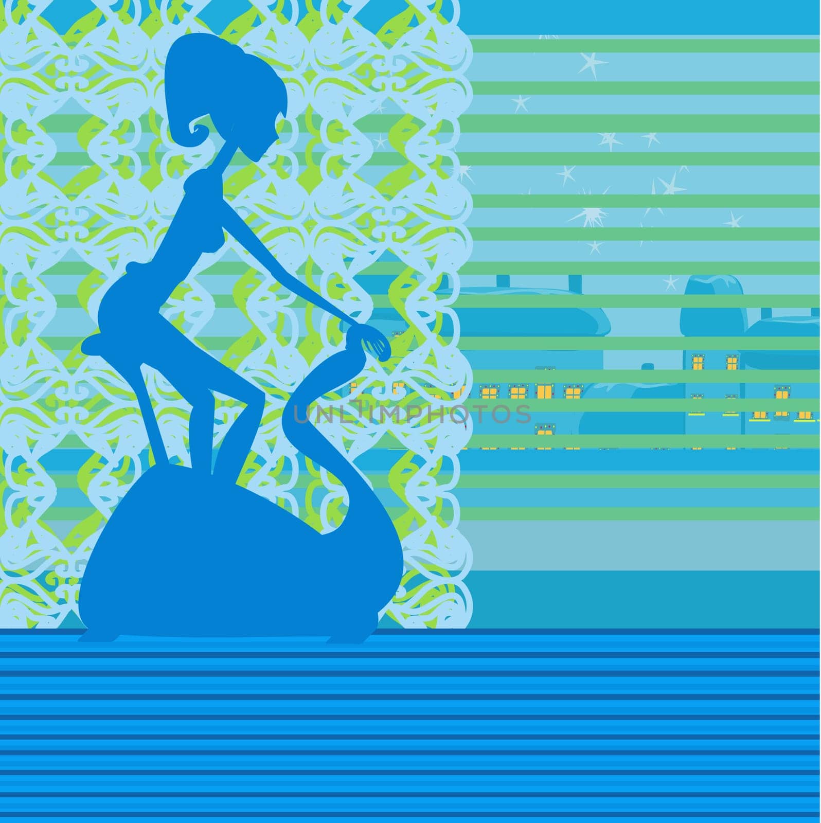 Girl on the exercise bike