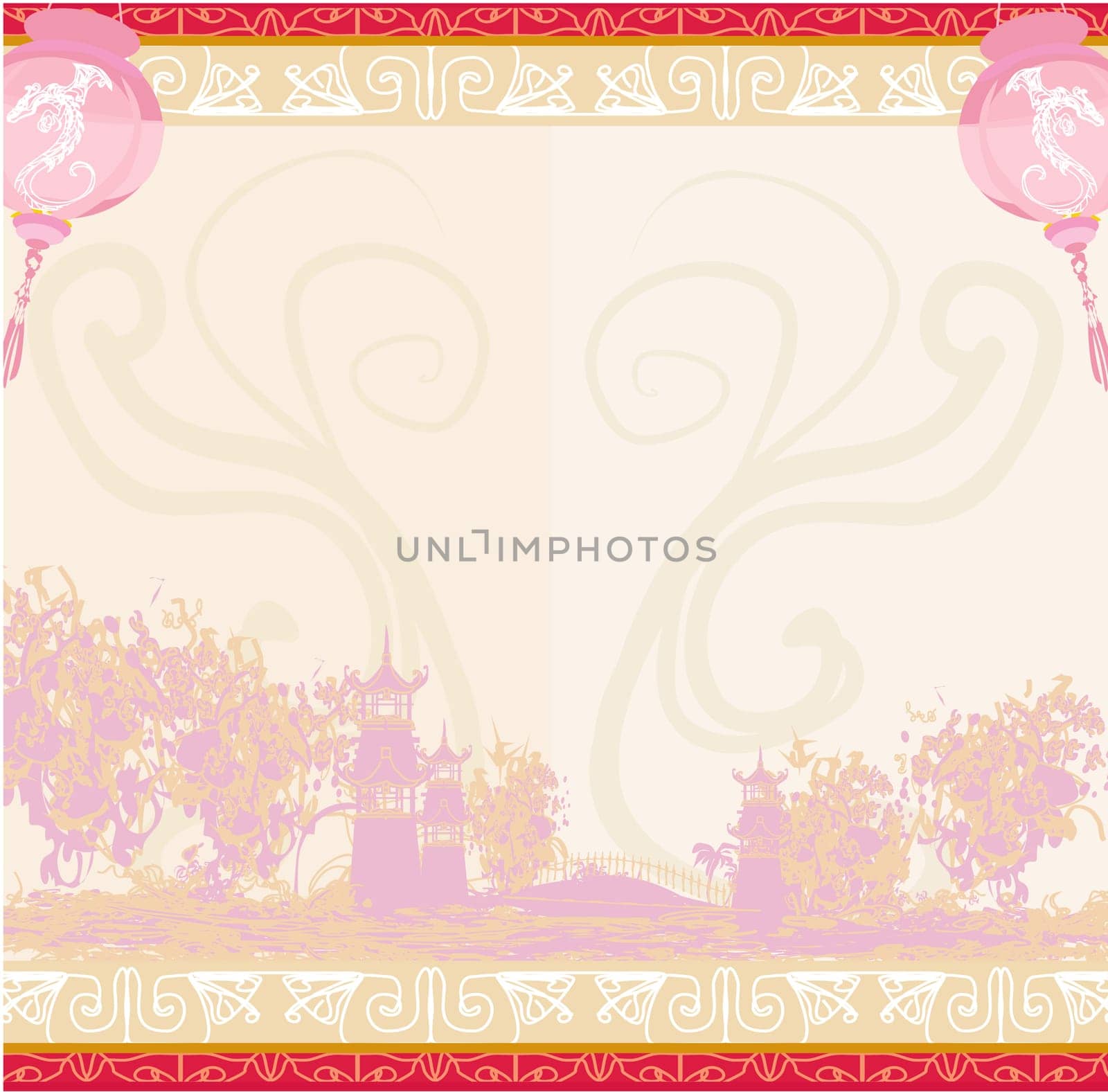 Asian Landscape and Chinese Lanterns