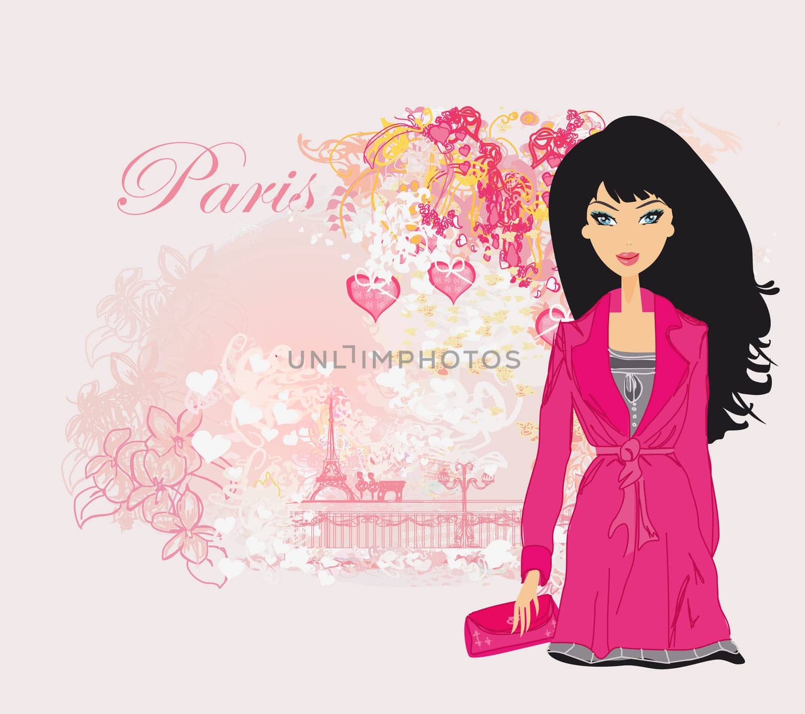 beautiful women Shopping in Paris - vector card