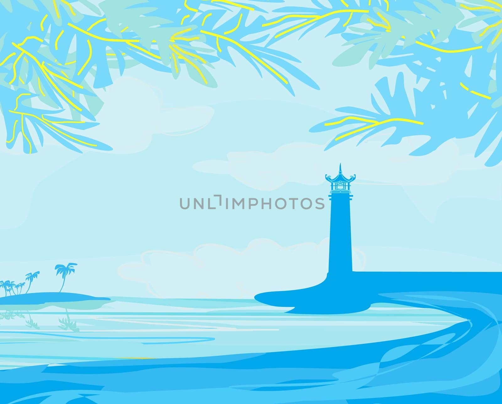 lighthouse seen from a tiny beach