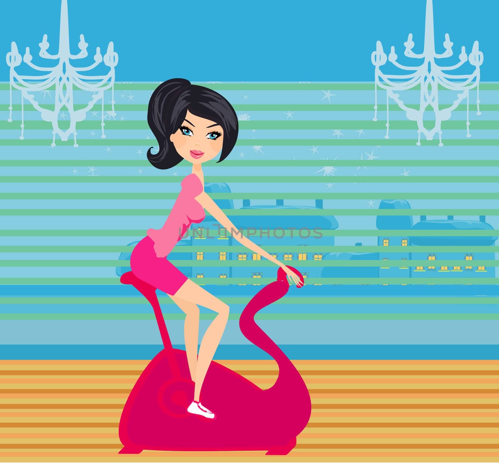 Girl on the exercise bike