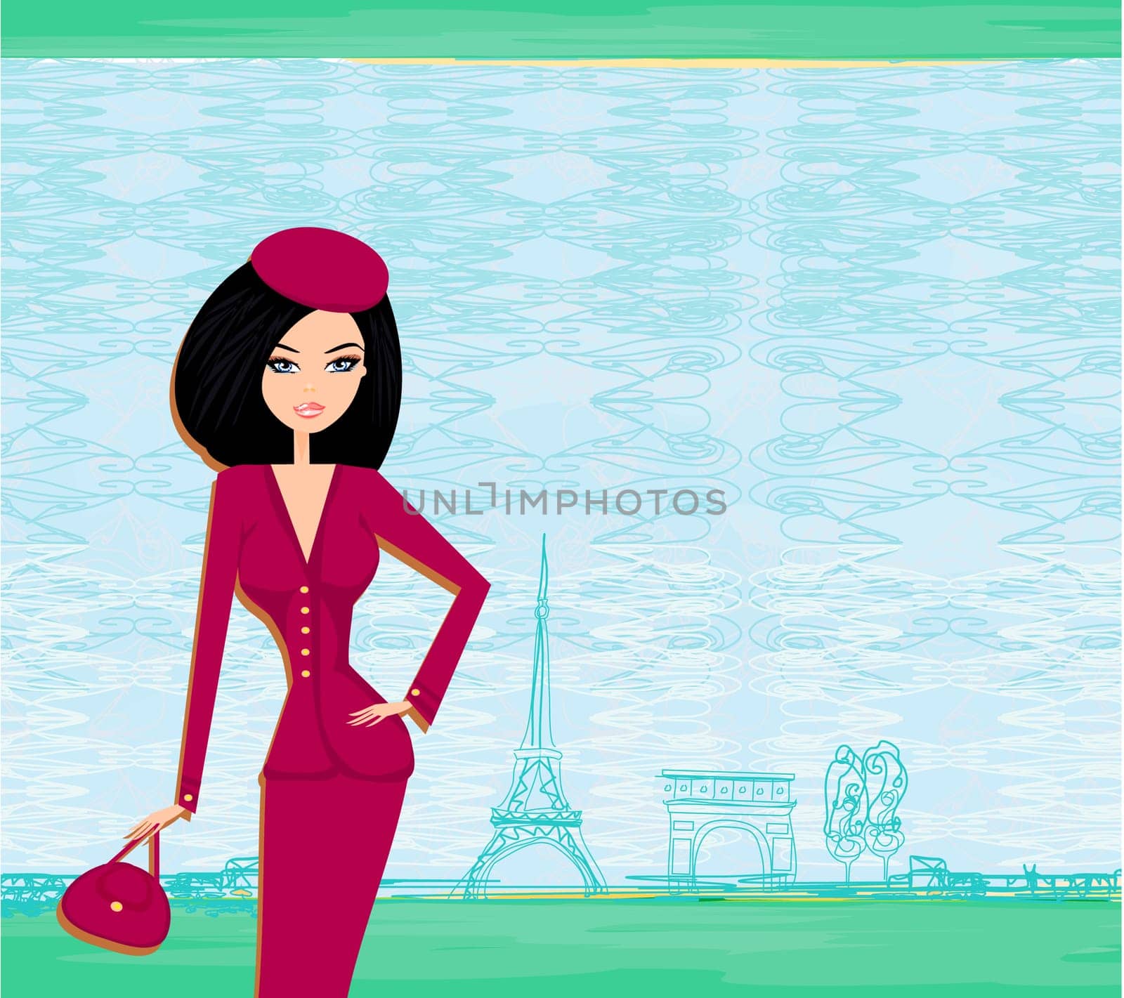 beautiful women Shopping in Paris - vector card