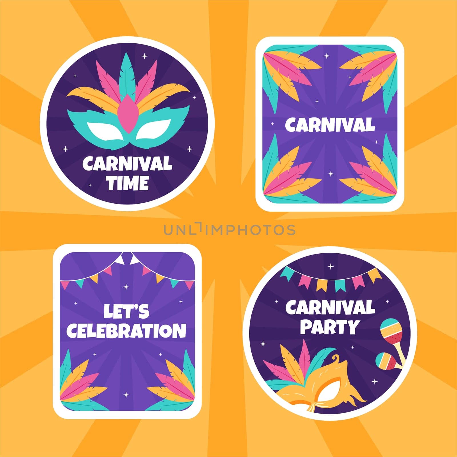 Happy Carnival Party Label Template Cartoon Background Vector Illustration