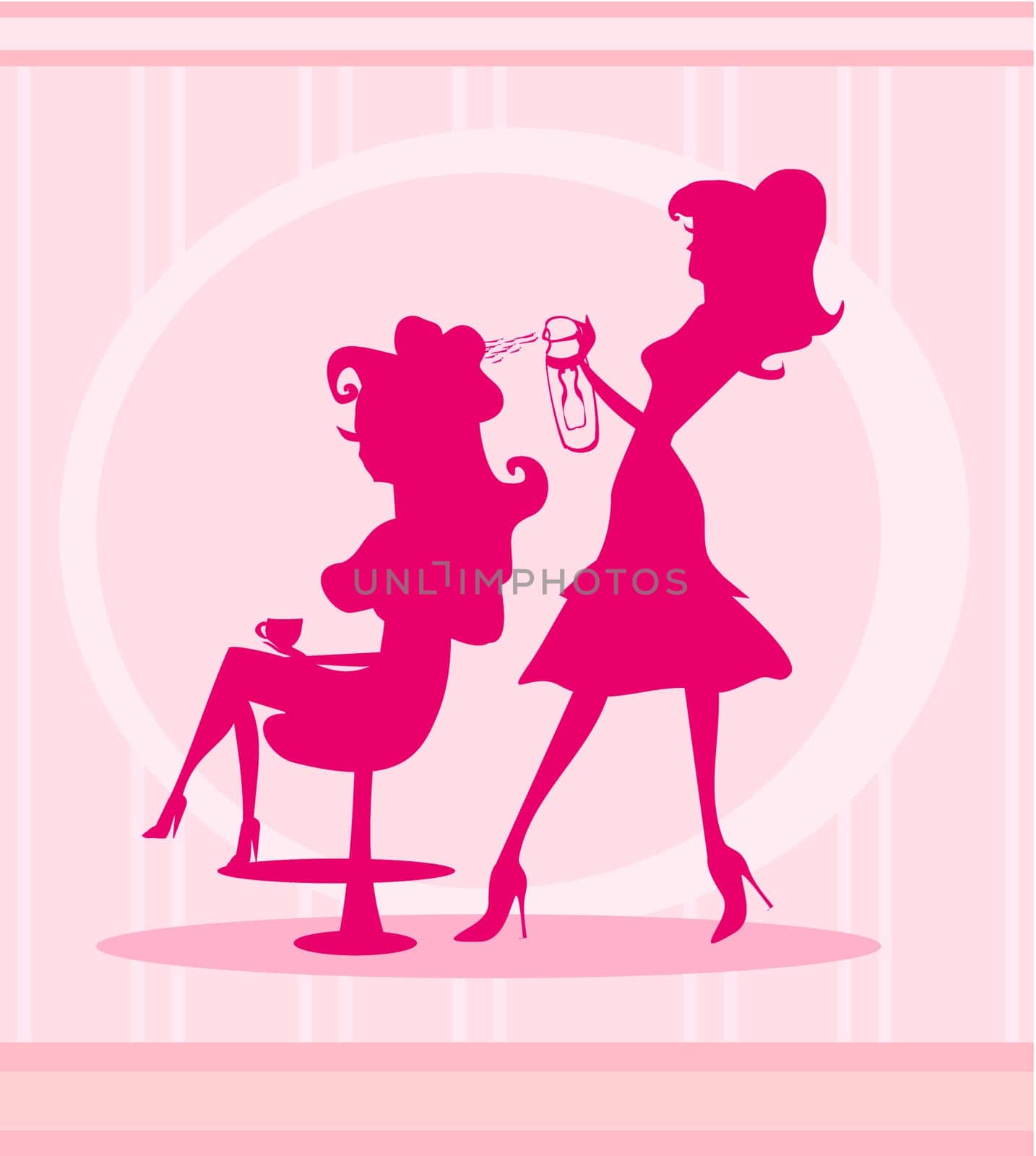 Vector illustration of the beautiful woman in hairdressing salon