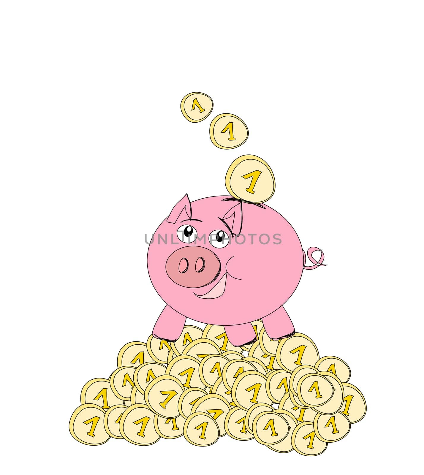 Piggy bank - doodle illustration