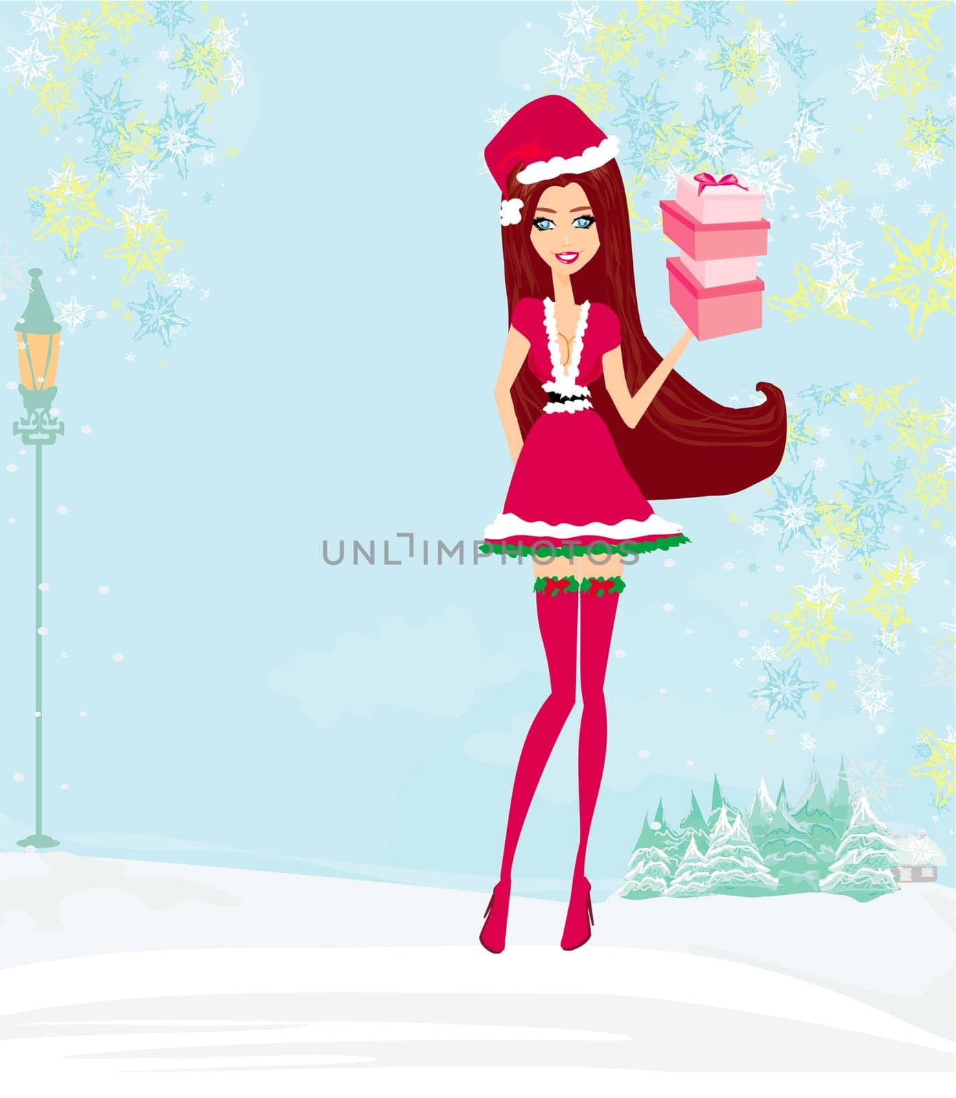 winter girl with gift box