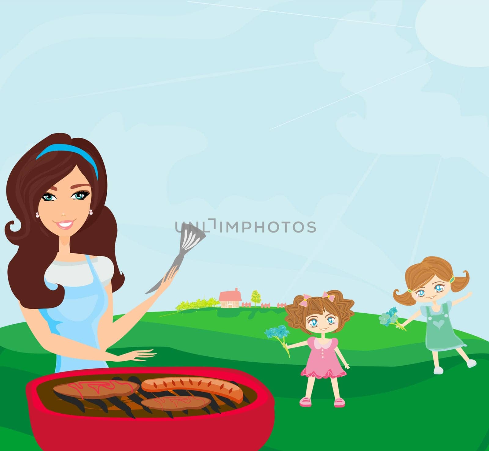 A vector illustration of a family having a picnic in a park