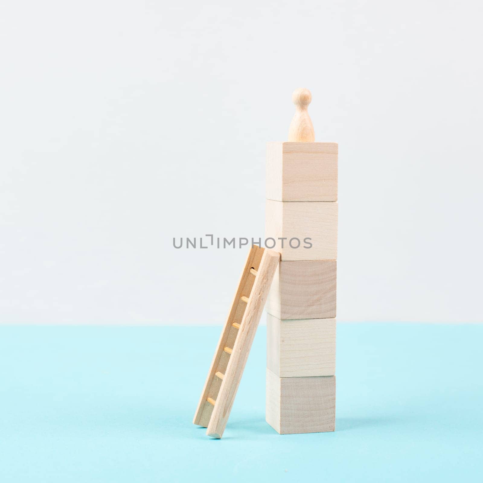 Man was climbing up the ladder, having a goal, brainstorming for ideas, success strategy, taking a challenge, business concept