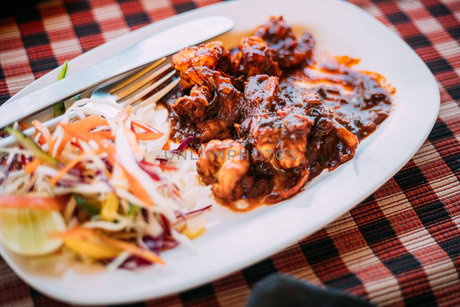Goa, India. Dish Of Indian National Cuisine Is Goan Shrimp In Indian Sauce. Traditional Dish Of Goa.