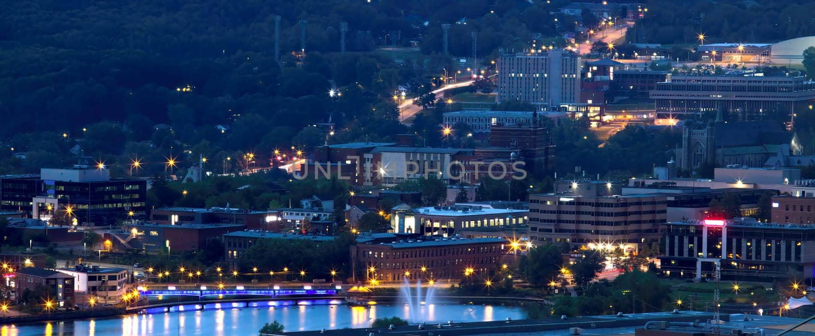 Sherbrooke city at night, downtown cityscape in Quebec Canada Eastern Township