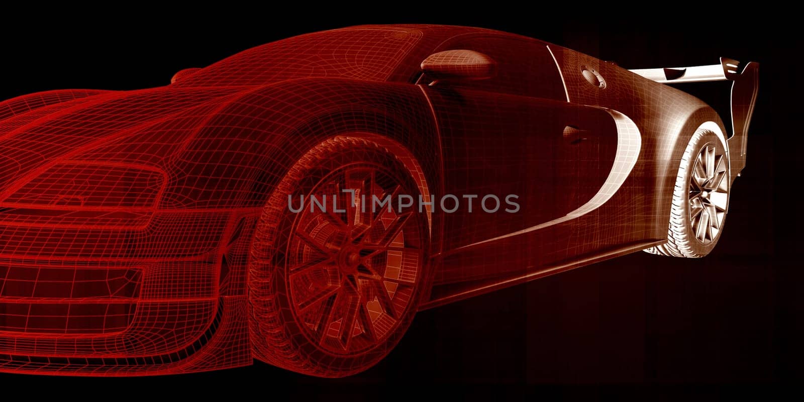 Car Wireframe Background with Futuristic Abstract Art
