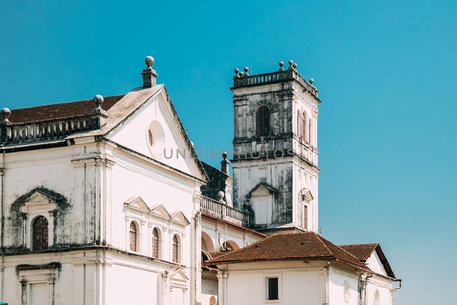 Old Goa, India. Cathedral Of St. Paul In Sunny Day. Close Up Of Walls.
