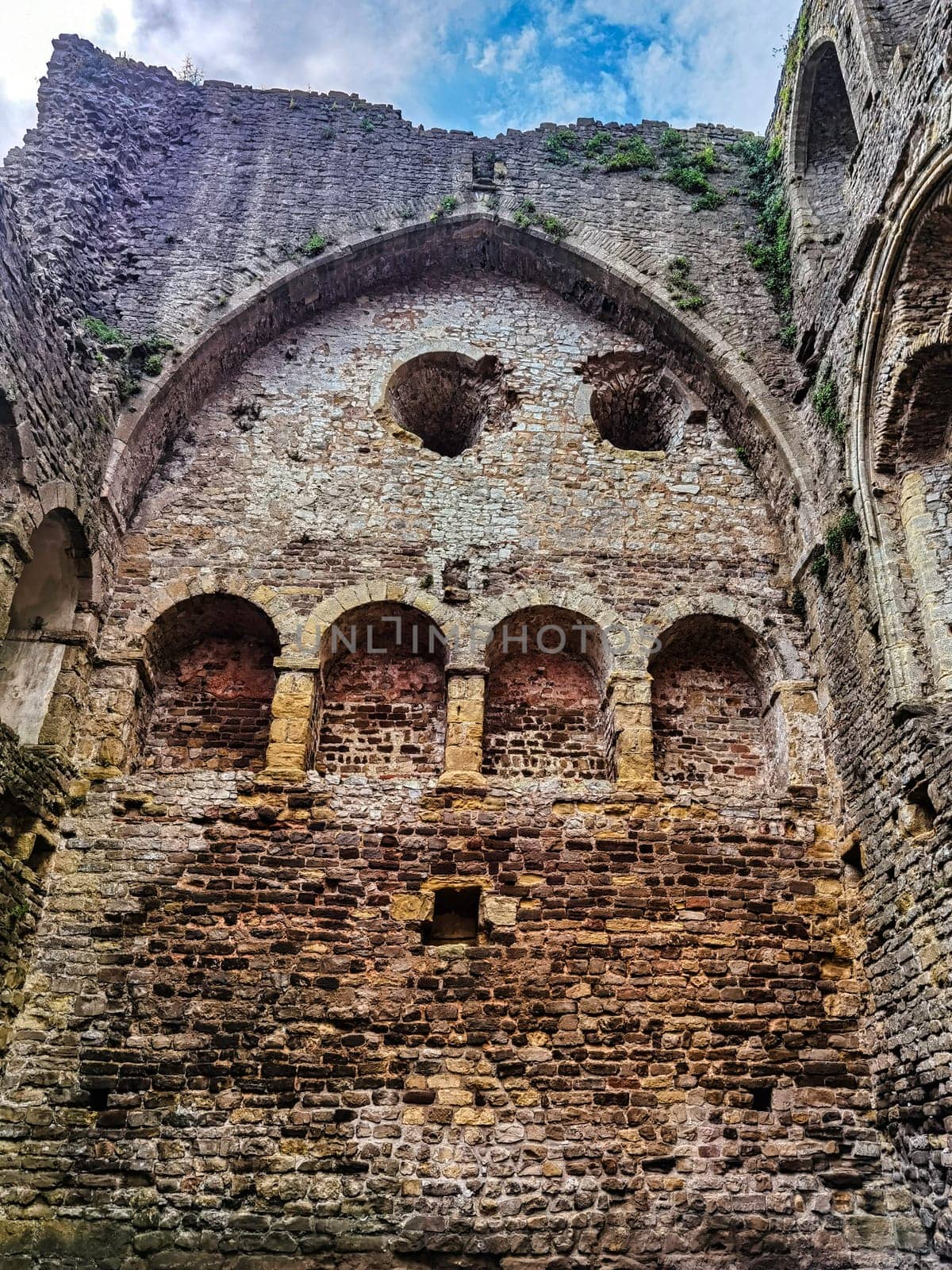 Remains of Chepstow Castle (Castell Cas-gwent) at Chepstow, Monmouthshire, Wales, United Kingdom