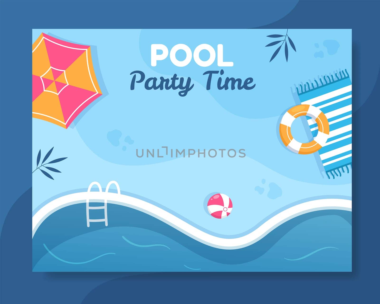 Summer Pool Party Photocall Template Cartoon Background Vector Illustration